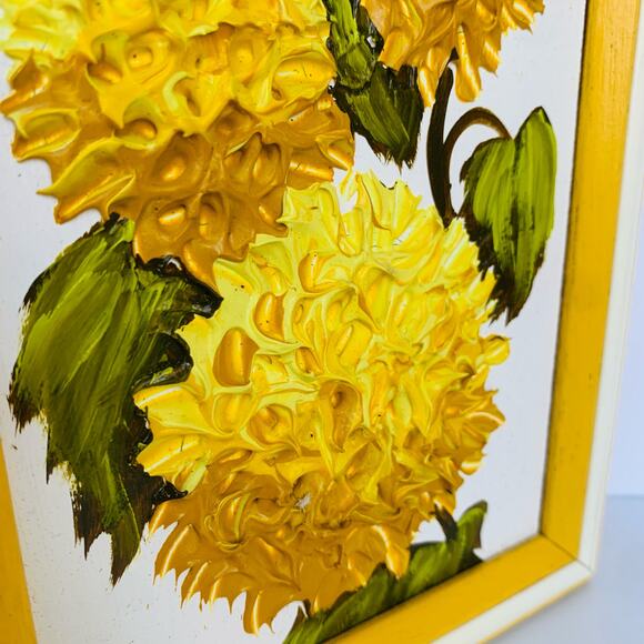 Vintage SAM Yellow Chrysanthemum Floral Impasto Oil Impressionist Painting - Picture 3 of 6